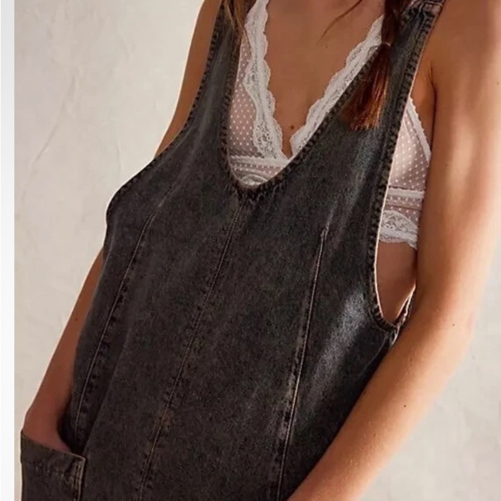 Free People High Roller Denim Mineral Black Overalls Small Relaxed Fit